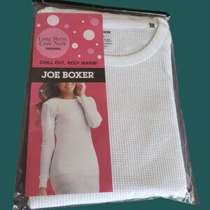 Joe Boxer Womens Long Sleeve Thermal Crew Neck Shirt  White Medium